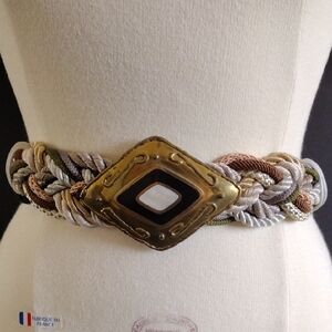 Decorative Brass Buckle Neutral Earth Tones Chunky Braided Wide Belt Adjustable